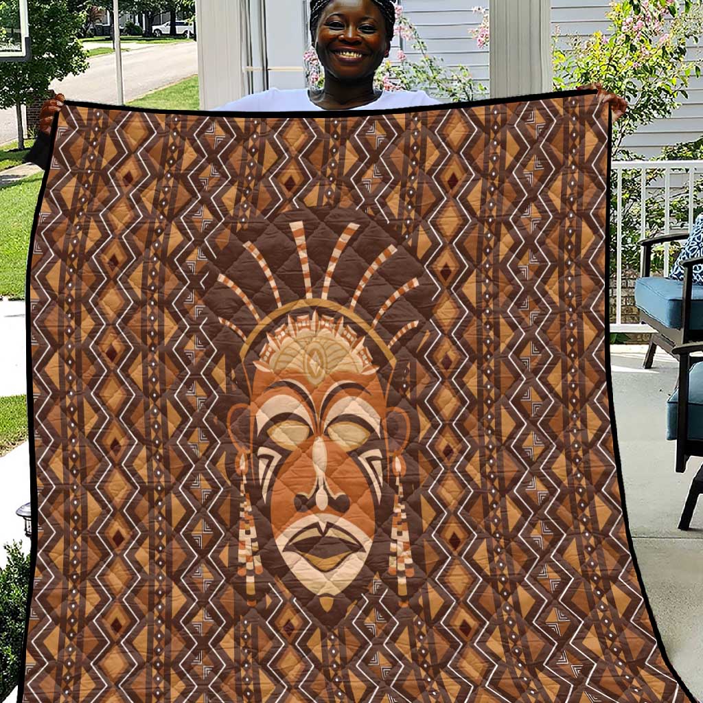African Mask Printed Mudcloth Quilt Afro Bogolan DT03