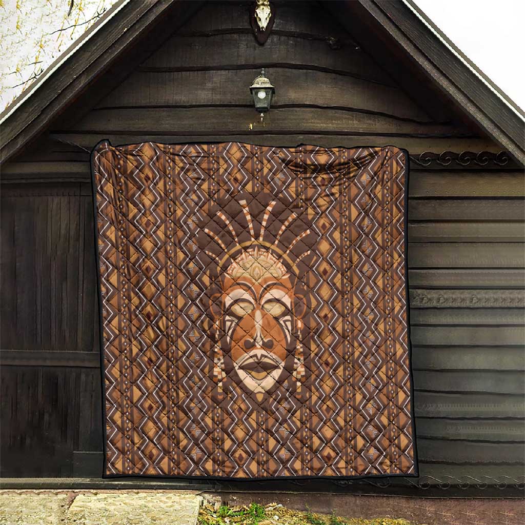 African Mask Printed Mudcloth Quilt Afro Bogolan DT03