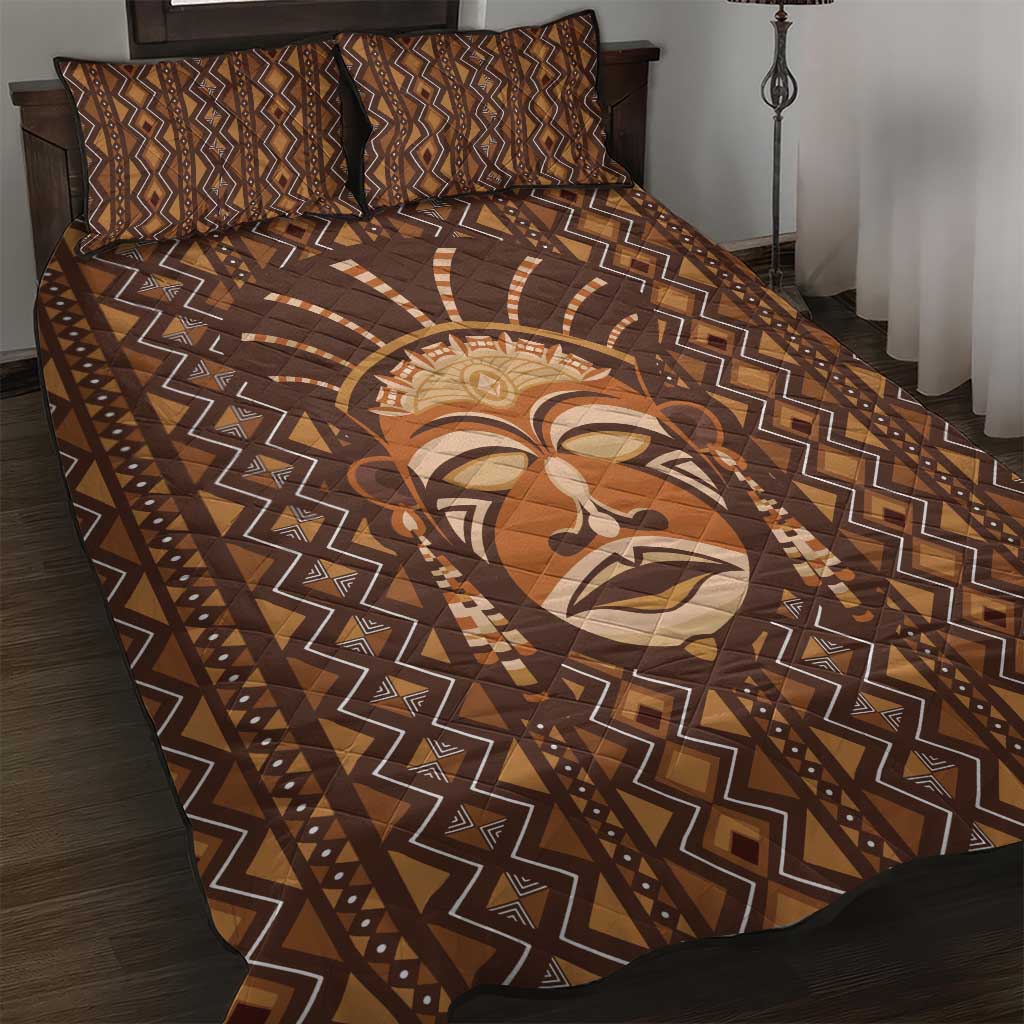 African Mask Printed Mudcloth Quilt Bed Set Afro Bogolan DT03
