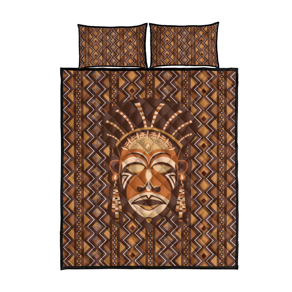 African Mask Printed Mudcloth Quilt Bed Set Afro Bogolan DT03