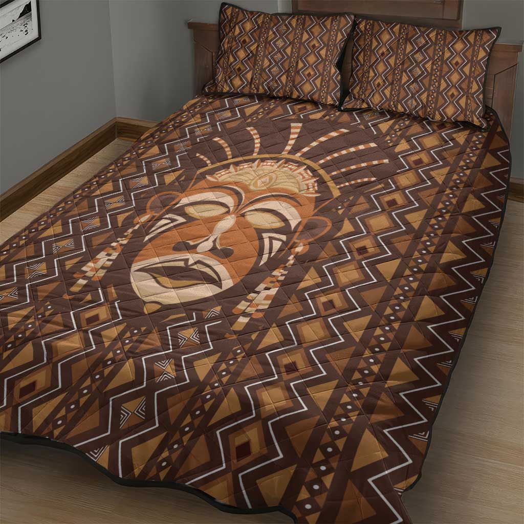 African Mask Printed Mudcloth Quilt Bed Set Afro Bogolan DT03