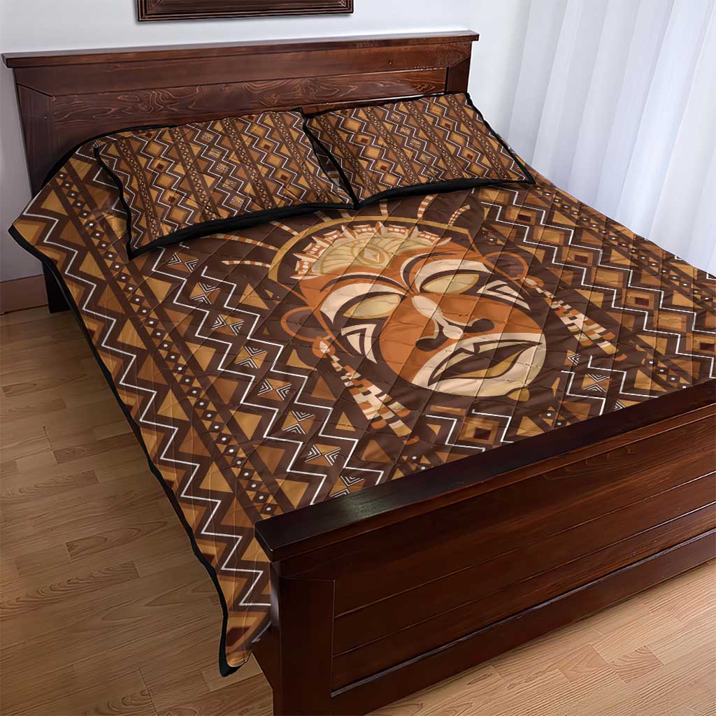 African Mask Printed Mudcloth Quilt Bed Set Afro Bogolan DT03