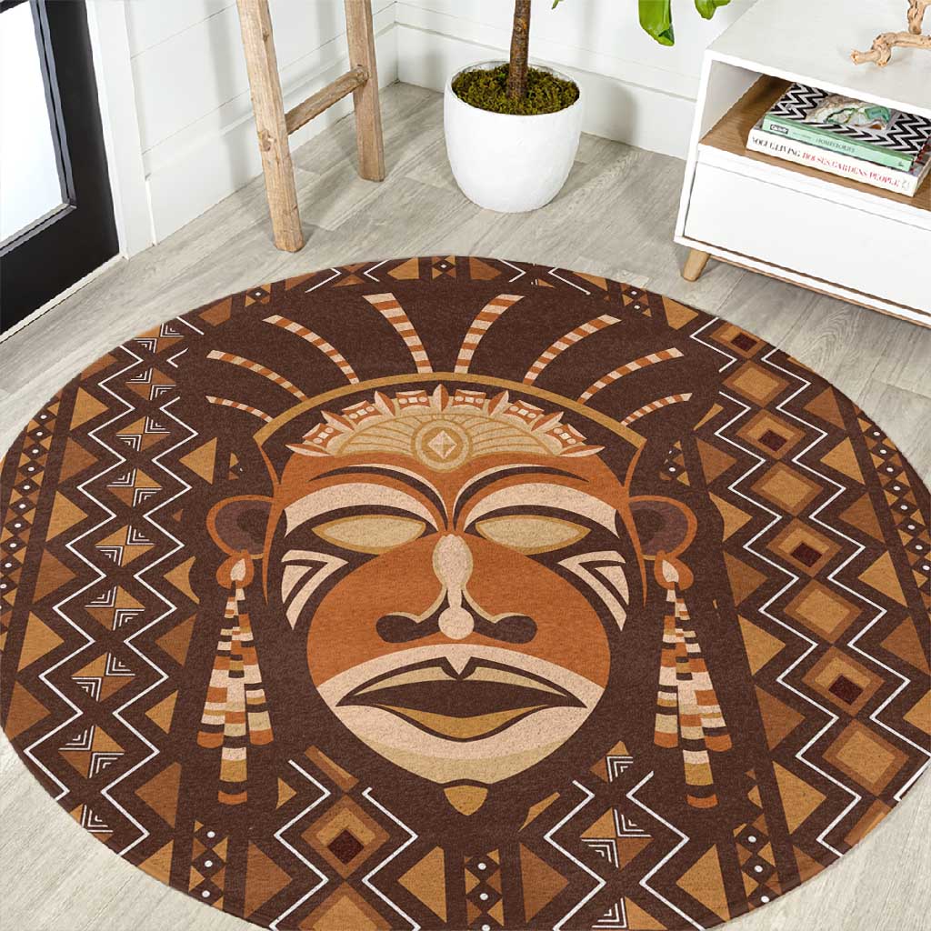African Mask Printed Mudcloth Round Carpet Afro Bogolan DT03