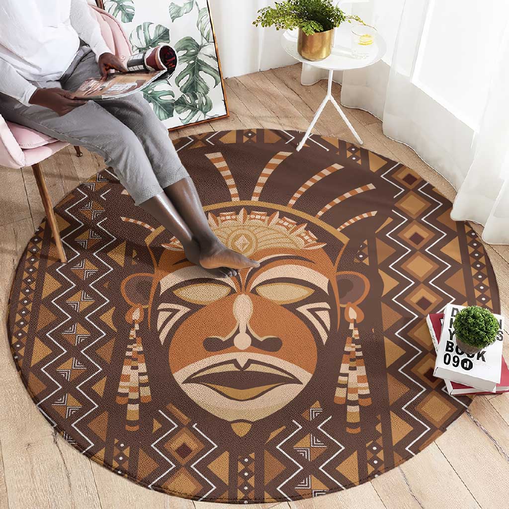 African Mask Printed Mudcloth Round Carpet Afro Bogolan DT03
