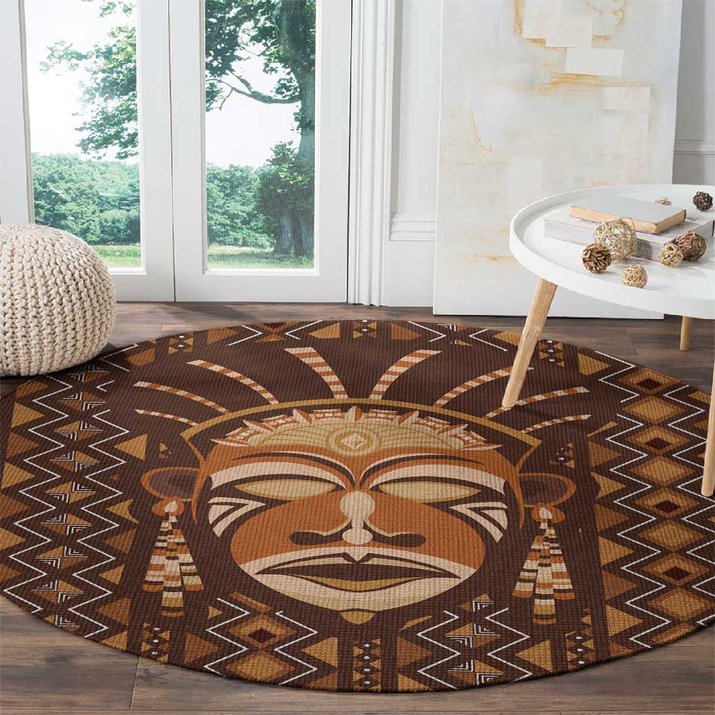 African Mask Printed Mudcloth Round Carpet Afro Bogolan DT03