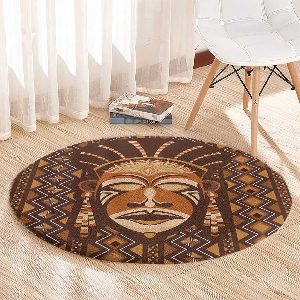 African Mask Printed Mudcloth Round Carpet Afro Bogolan DT03