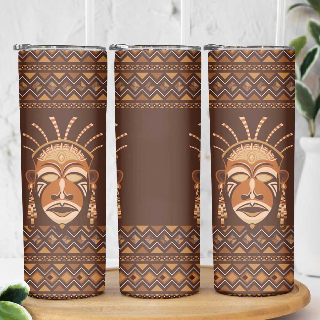 African Mask Printed Mudcloth Skinny Tumbler Afro Bogolan DT03