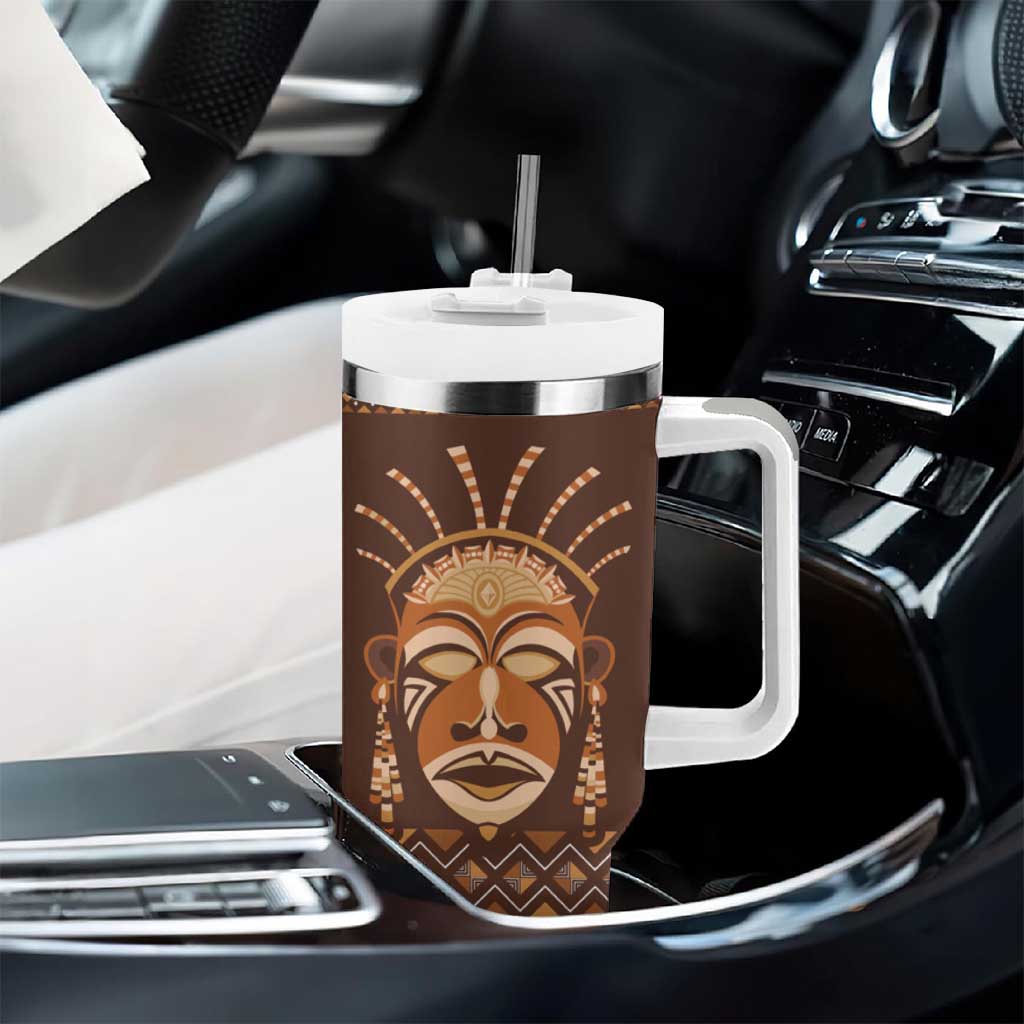 African Mask Printed Mudcloth Tumbler With Handle Afro Bogolan DT03