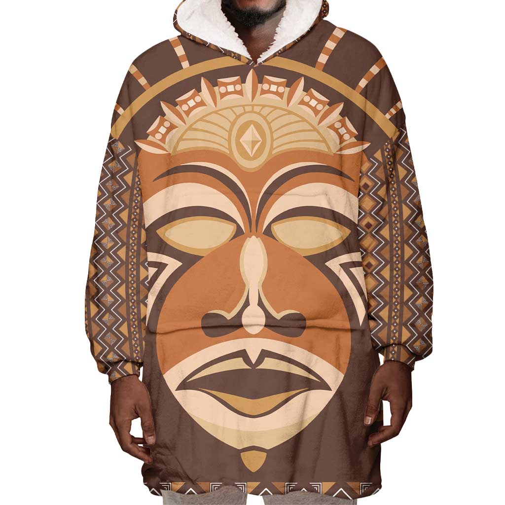 African Mask Printed Mudcloth Wearable Blanket Hoodie Afro Bogolan DT03