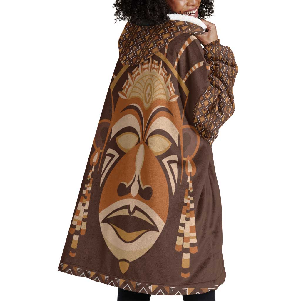 African Mask Printed Mudcloth Wearable Blanket Hoodie Afro Bogolan DT03