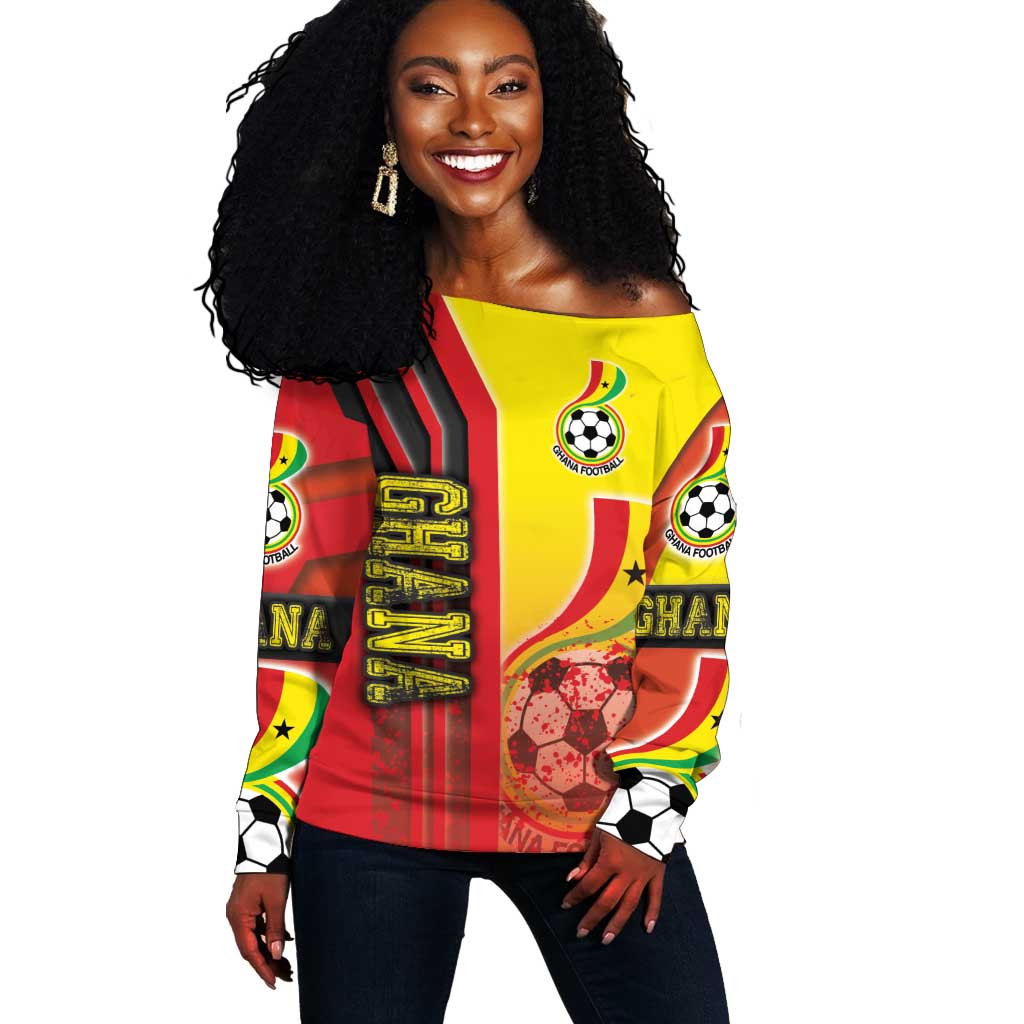 Ghana Soccer Off Shoulder Sweater Black Stars Football - Road To Champion DT03