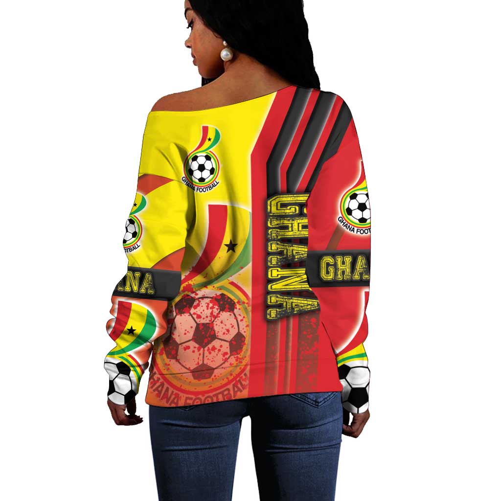 Ghana Soccer Off Shoulder Sweater Black Stars Football - Road To Champion DT03