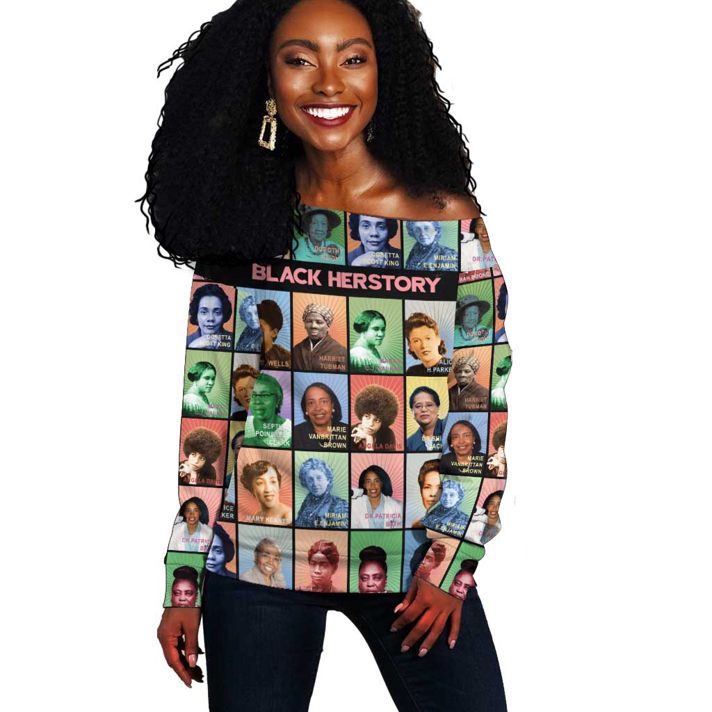 Afro Black Herstory Off Shoulder Sweater African Women History DT03