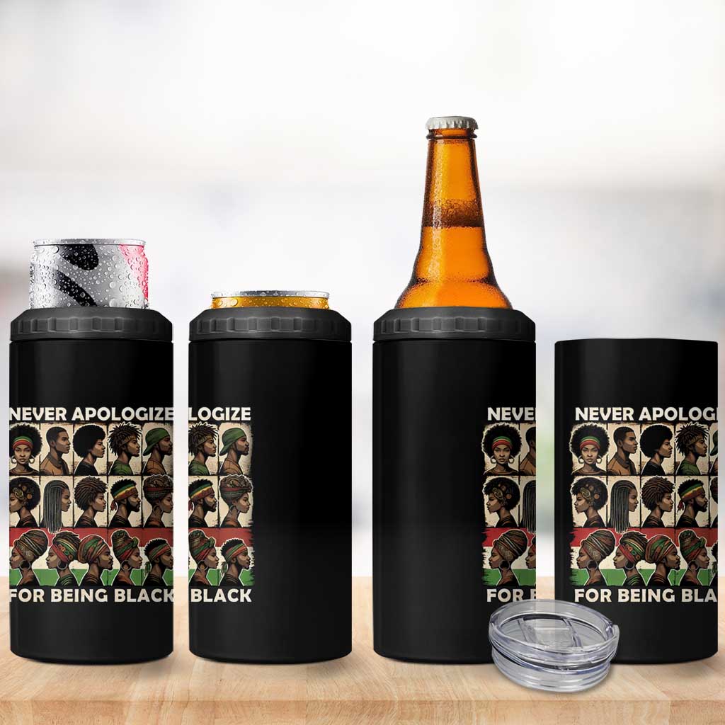 Never Apologize for Being Black 4 in 1 Can Cooler Tumbler African Pride DT03