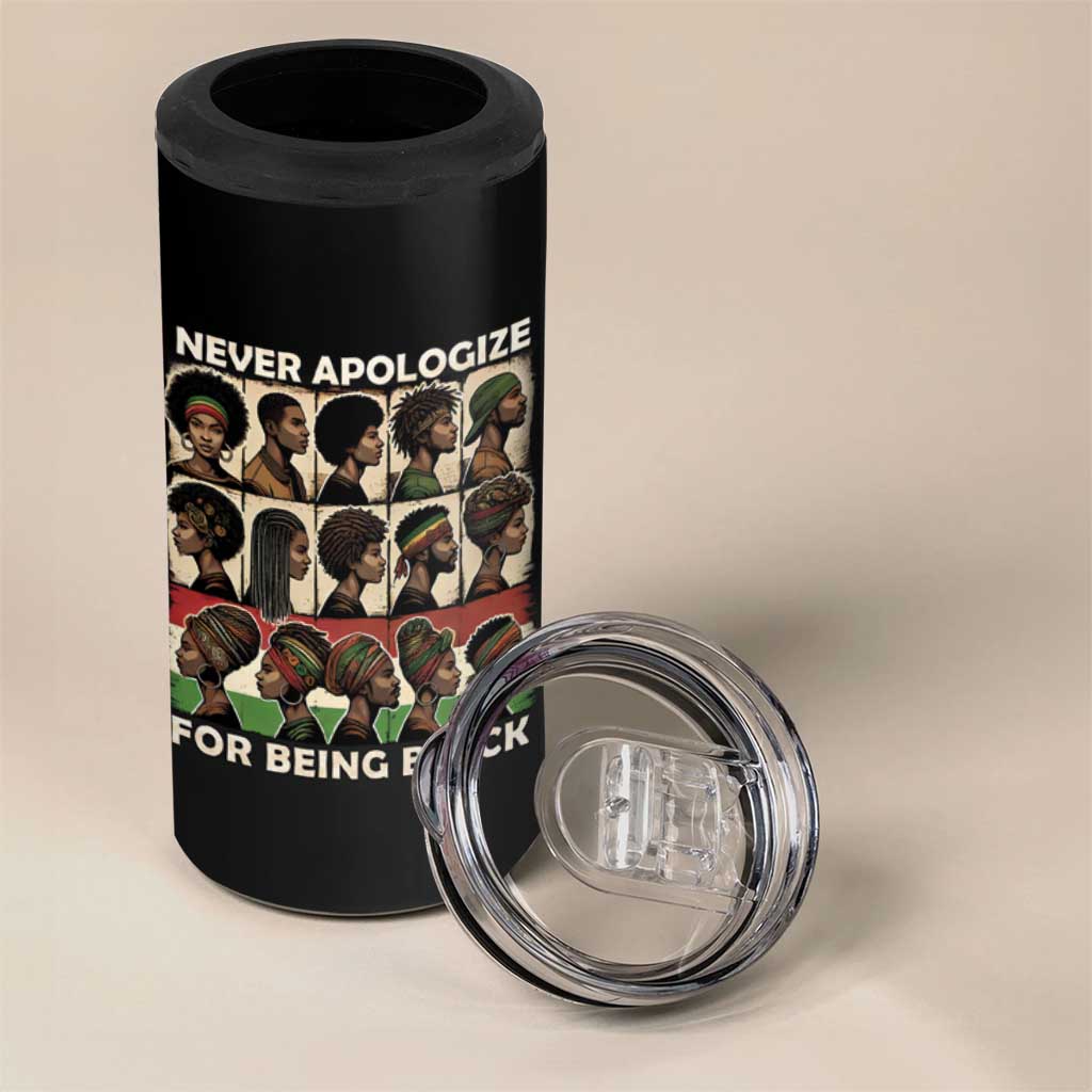 Never Apologize for Being Black 4 in 1 Can Cooler Tumbler African Pride DT03
