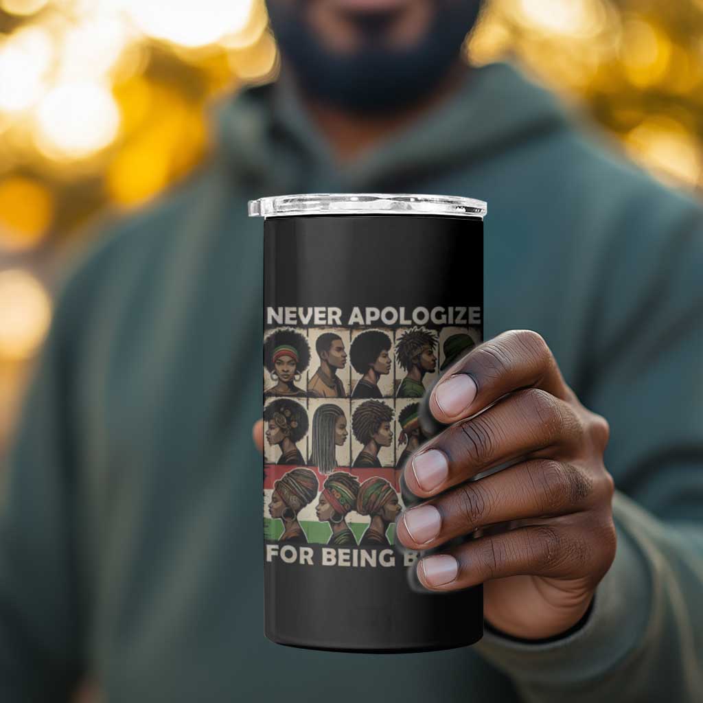 Never Apologize for Being Black 4 in 1 Can Cooler Tumbler African Pride DT03