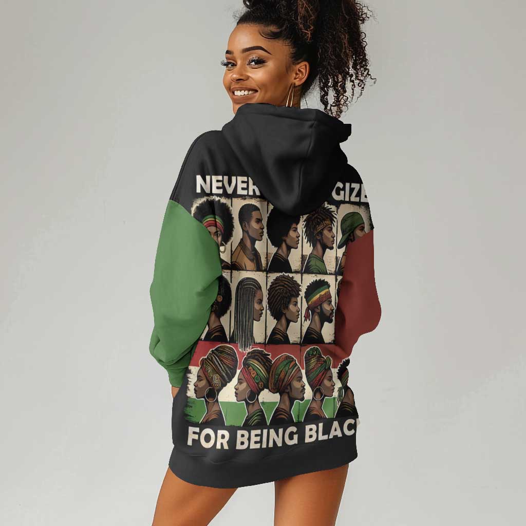 Never Apologize for Being Black Hoodie Dress African Pride DT03