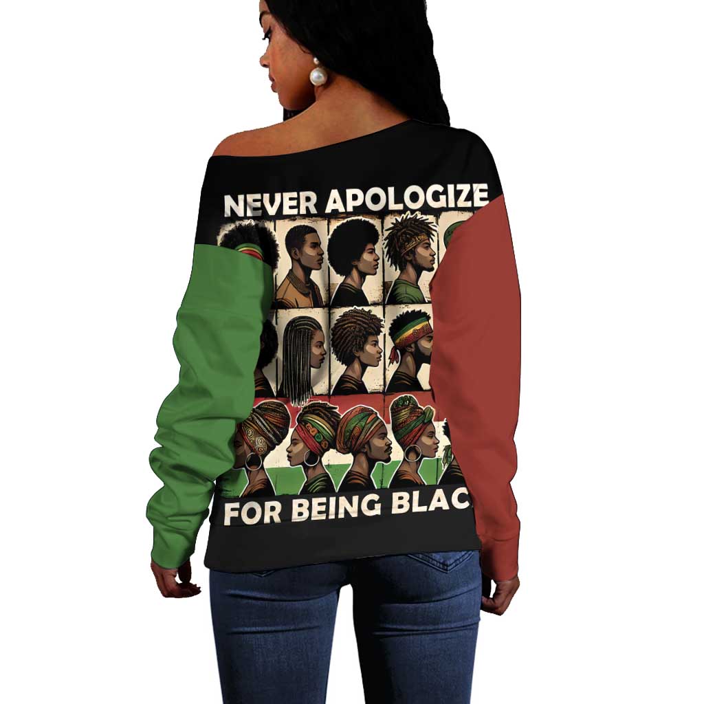 Never Apologize for Being Black Off Shoulder Sweater African Pride DT03