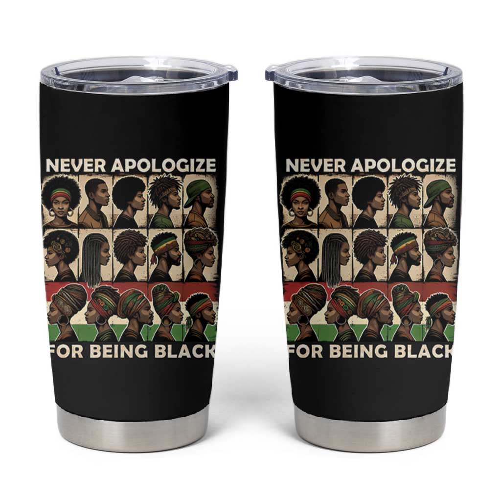 Never Apologize for Being Black Tumbler Cup African Pride DT03