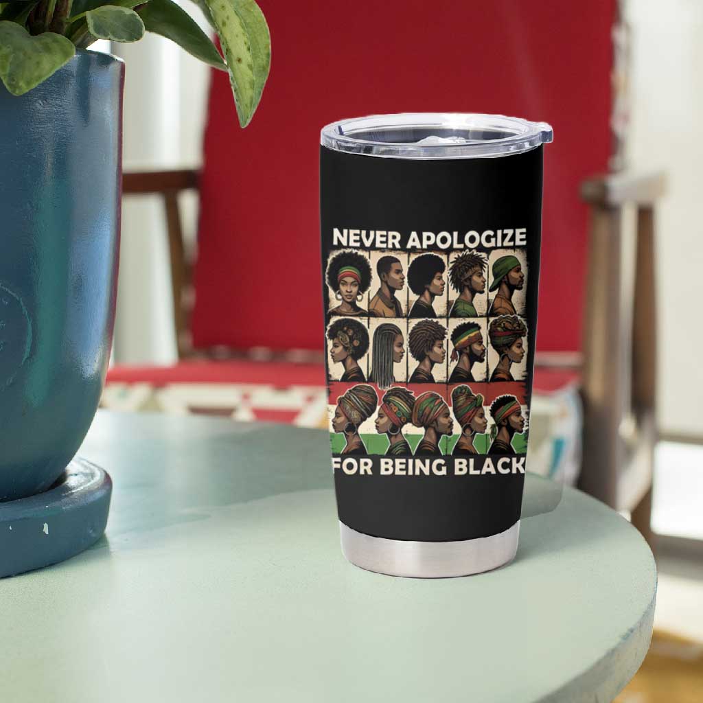 Never Apologize for Being Black Tumbler Cup African Pride DT03