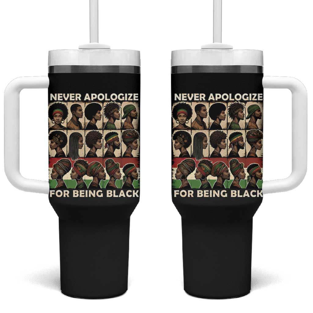 Never Apologize for Being Black Tumbler With Handle African Pride DT03