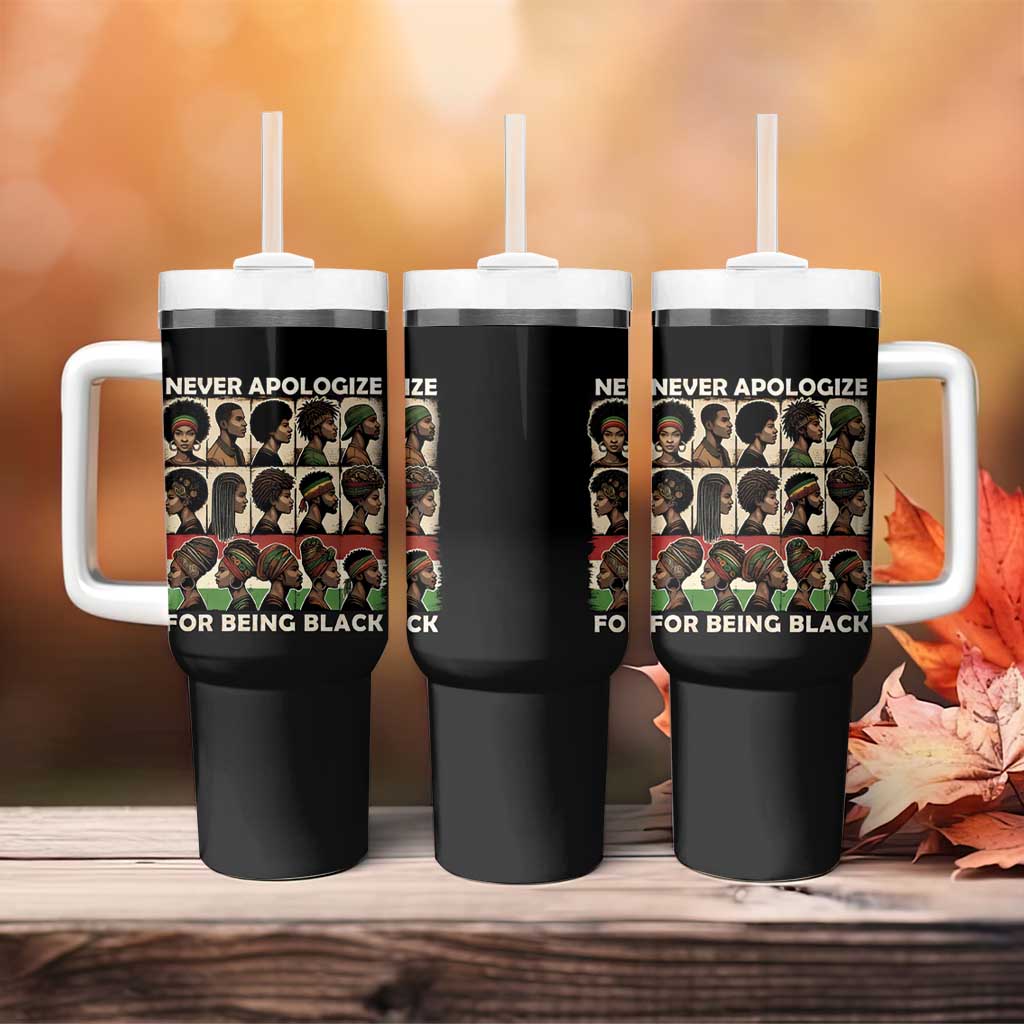 Never Apologize for Being Black Tumbler With Handle African Pride DT03