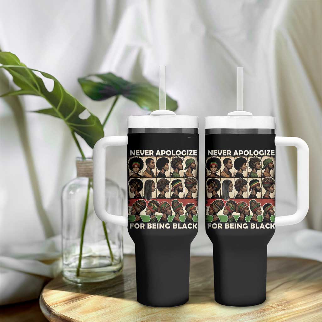 Never Apologize for Being Black Tumbler With Handle African Pride DT03