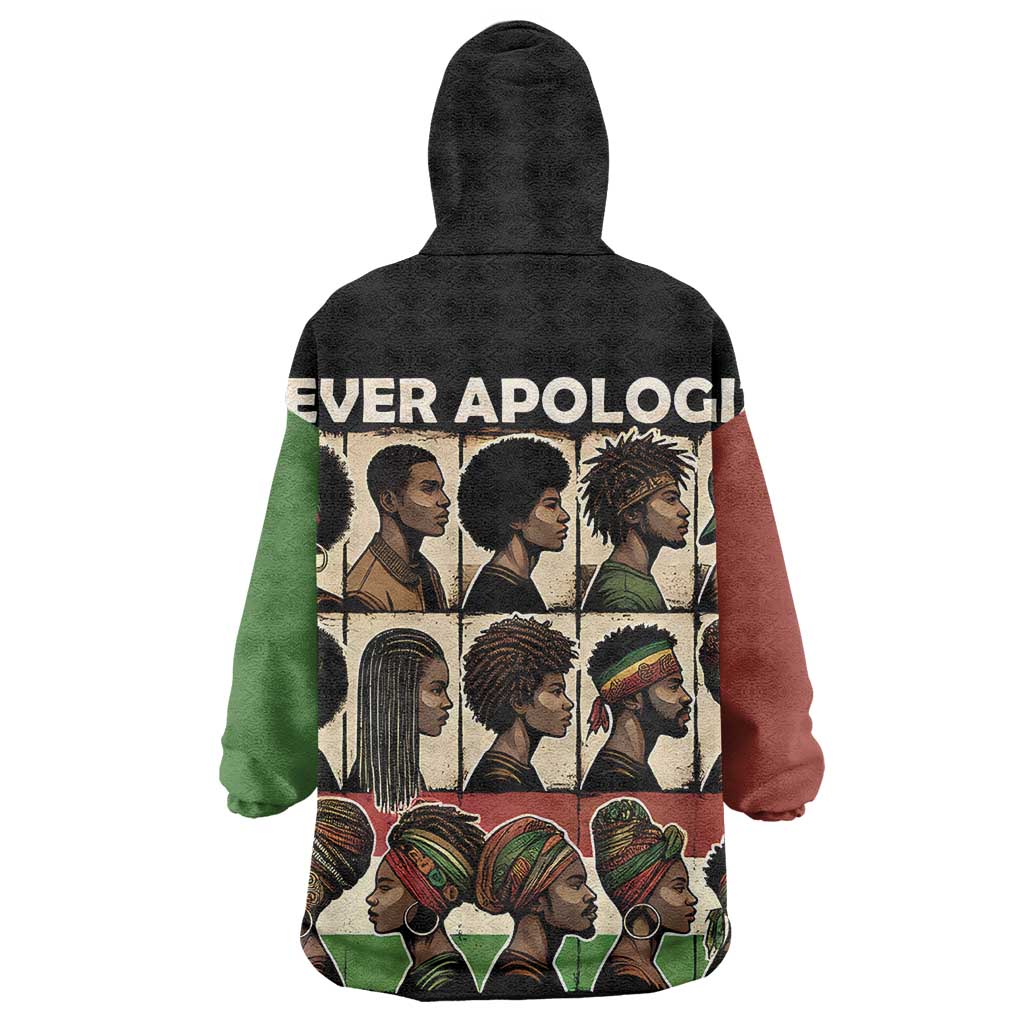 Never Apologize for Being Black Wearable Blanket Hoodie African Pride DT03