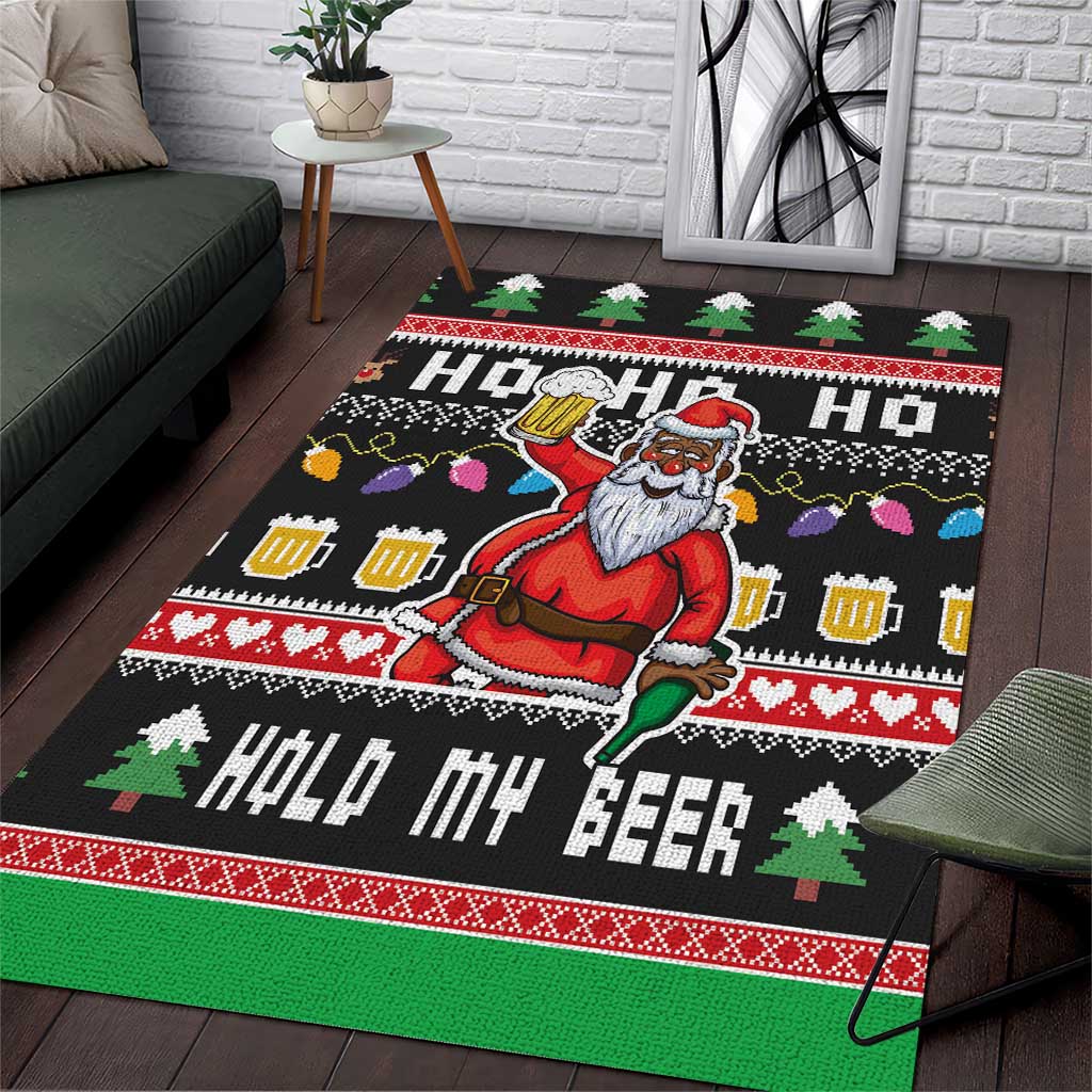 Ho Ho Ho Hold My Beer Santa Afro Area Rug Christmas Beer DT03