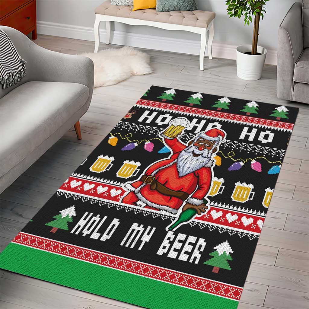 Ho Ho Ho Hold My Beer Santa Afro Area Rug Christmas Beer DT03