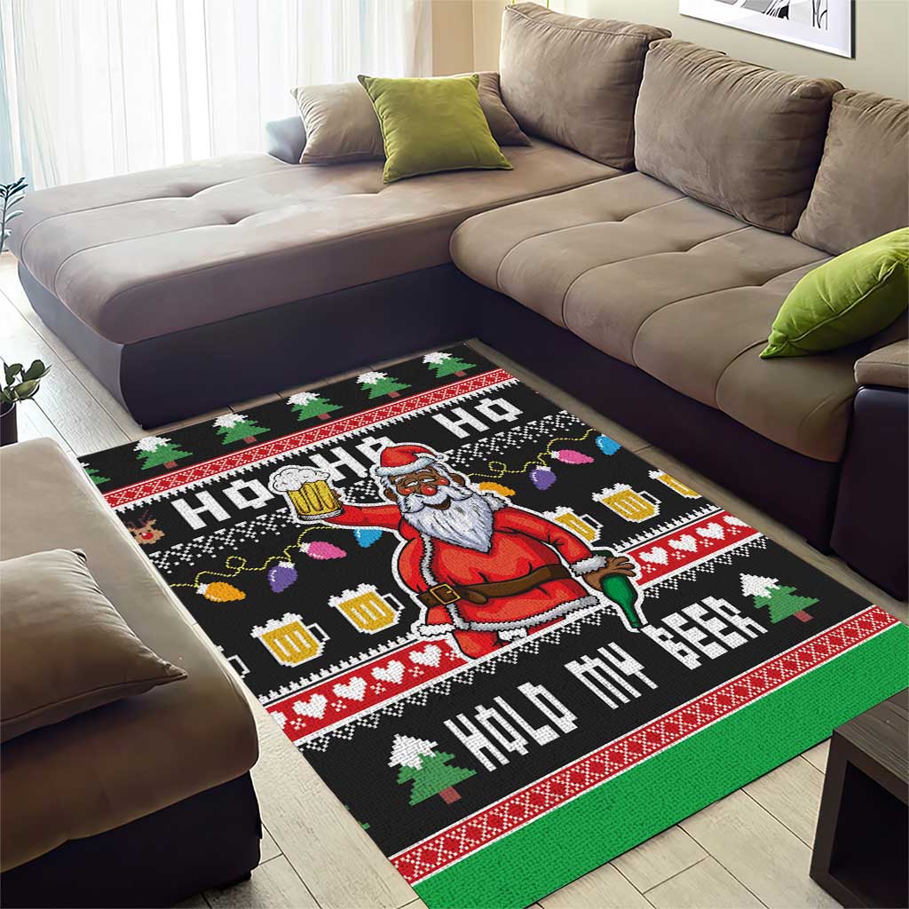 Ho Ho Ho Hold My Beer Santa Afro Area Rug Christmas Beer DT03