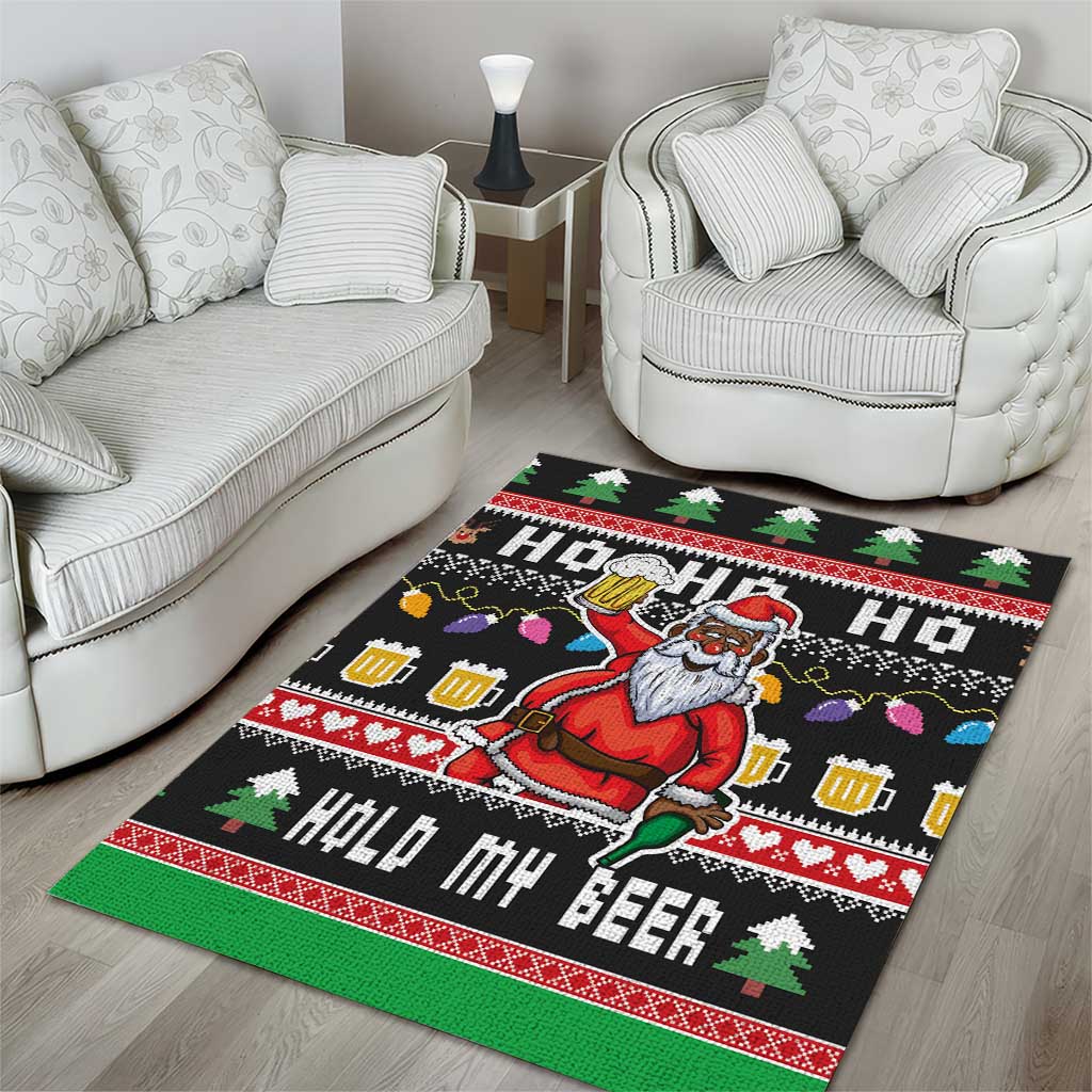 Ho Ho Ho Hold My Beer Santa Afro Area Rug Christmas Beer DT03