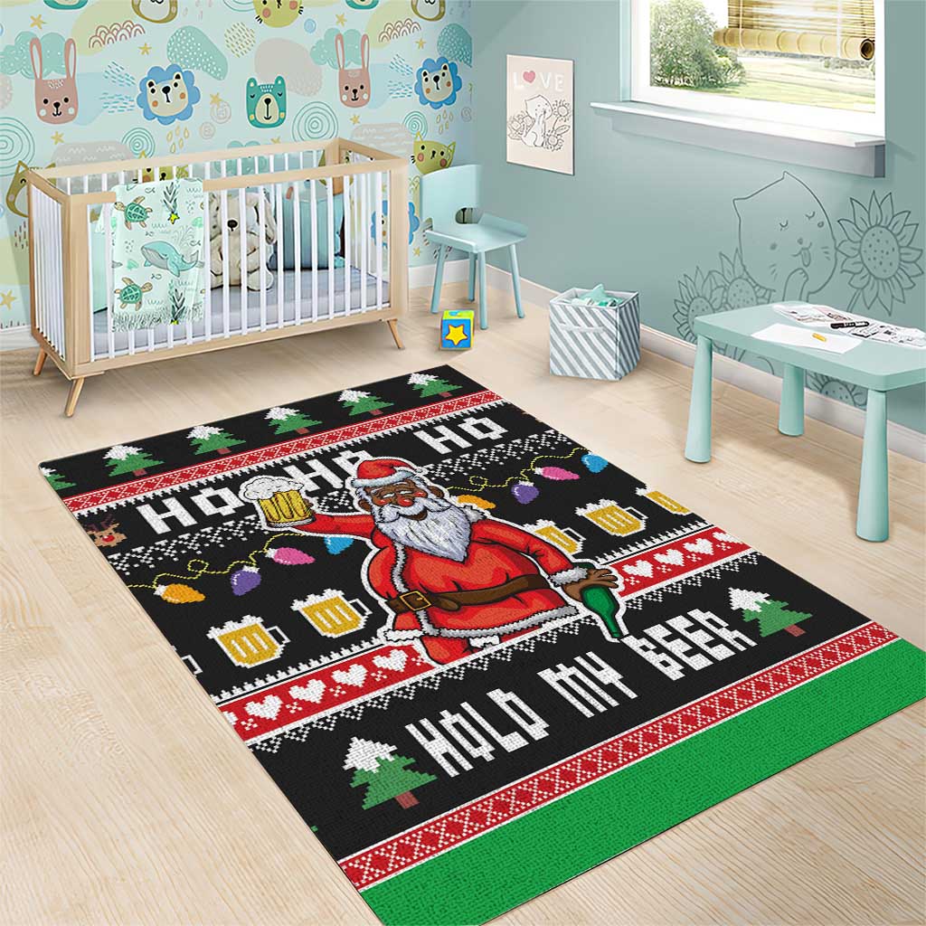 Ho Ho Ho Hold My Beer Santa Afro Area Rug Christmas Beer DT03