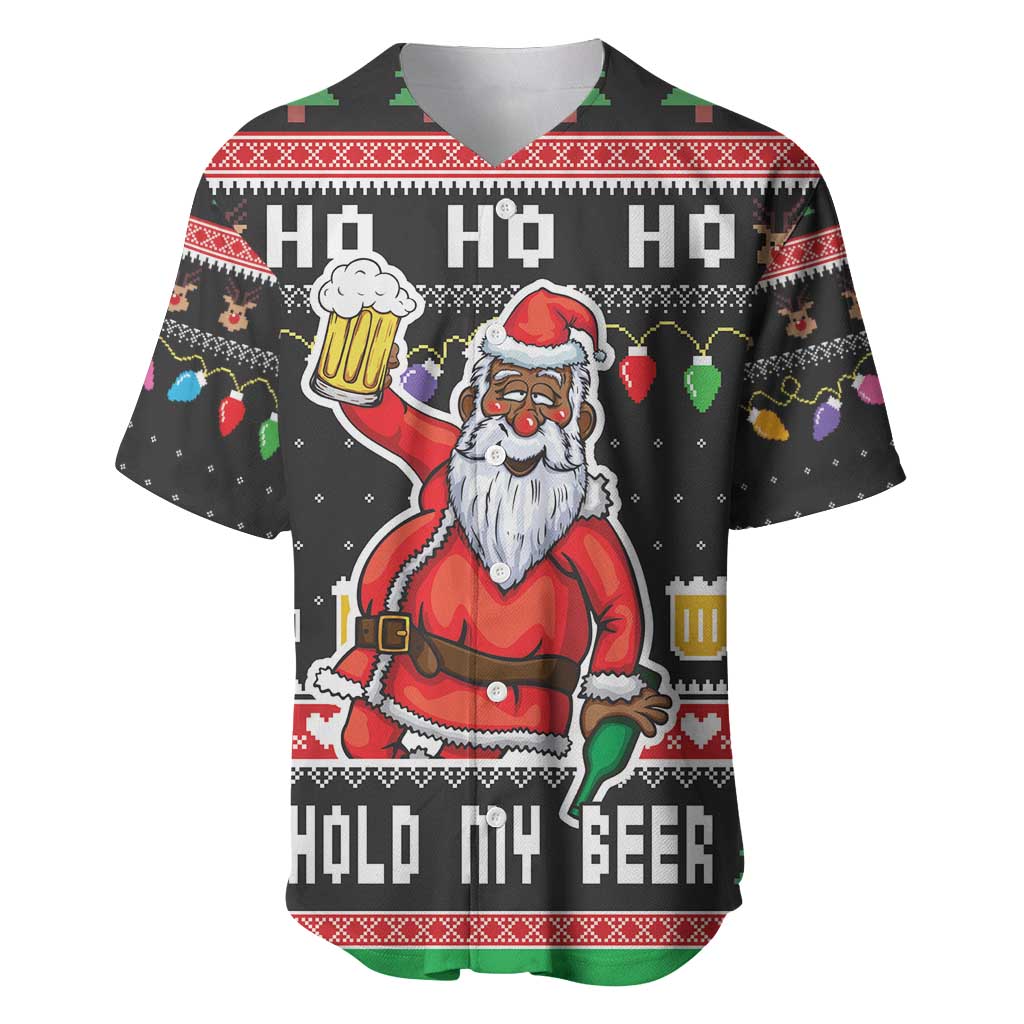 Ho Ho Ho Hold My Beer Santa Afro Baseball Jersey Christmas Beer DT03