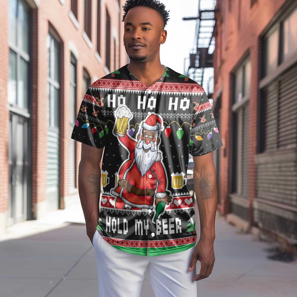 Ho Ho Ho Hold My Beer Santa Afro Baseball Jersey Christmas Beer DT03