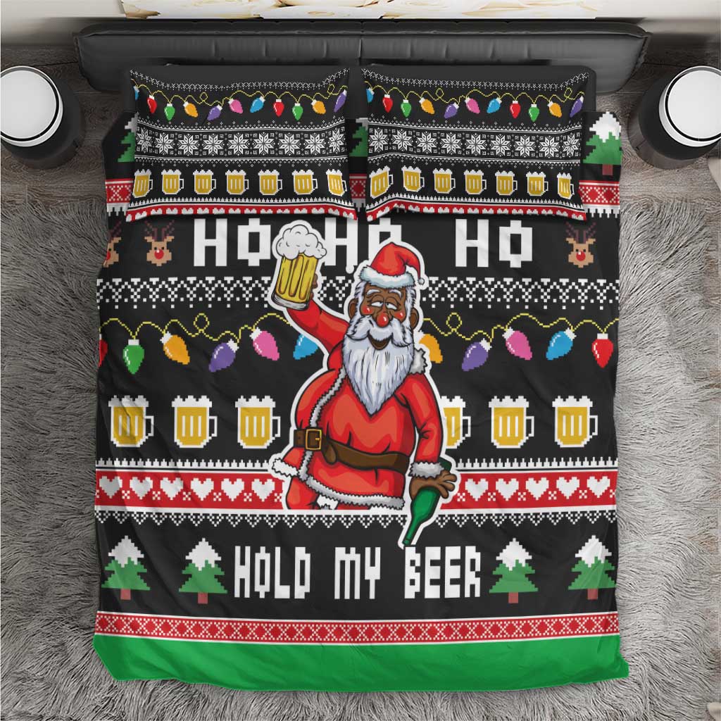 Ho Ho Ho Hold My Beer Santa Afro Bedding Set Christmas Beer DT03