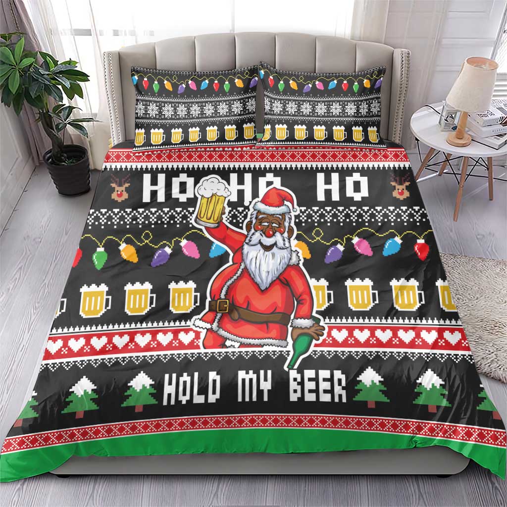 Ho Ho Ho Hold My Beer Santa Afro Bedding Set Christmas Beer DT03