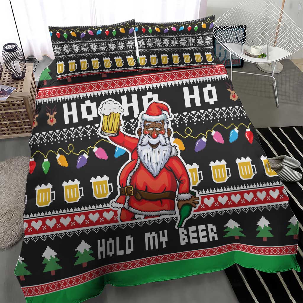 Ho Ho Ho Hold My Beer Santa Afro Bedding Set Christmas Beer DT03