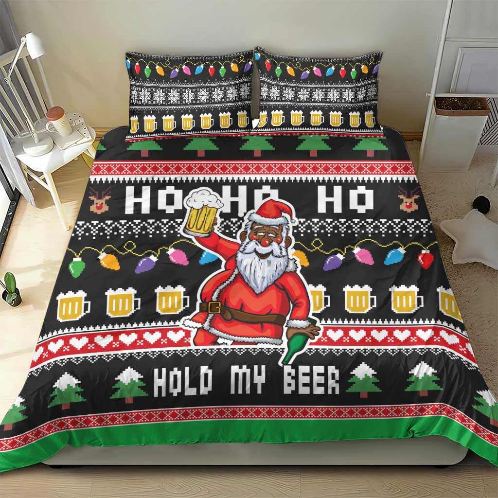 Ho Ho Ho Hold My Beer Santa Afro Bedding Set Christmas Beer DT03