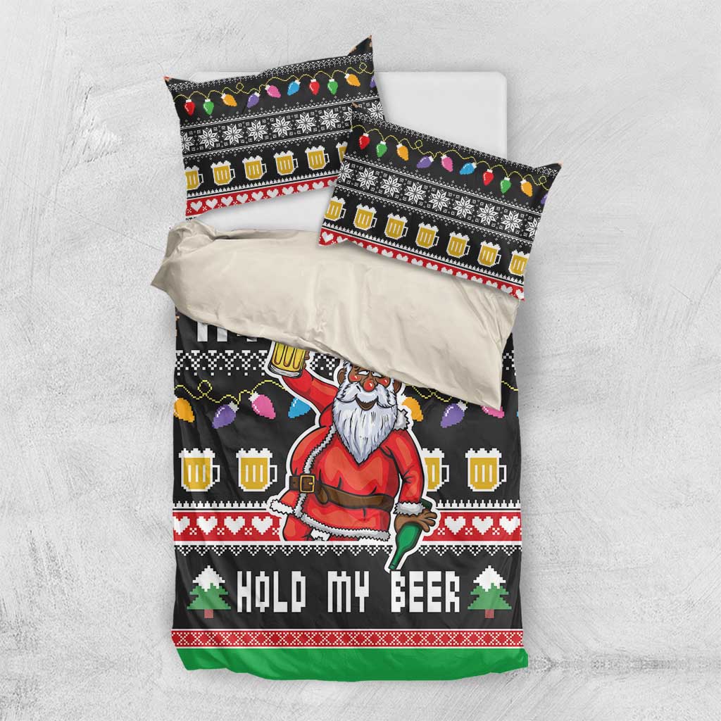 Ho Ho Ho Hold My Beer Santa Afro Bedding Set Christmas Beer DT03