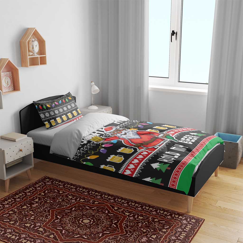 Ho Ho Ho Hold My Beer Santa Afro Bedding Set Christmas Beer DT03