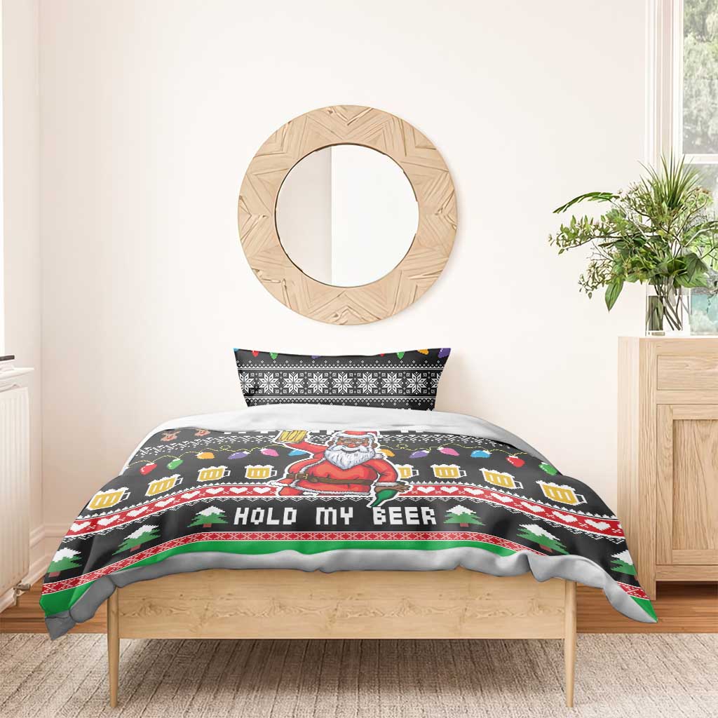 Ho Ho Ho Hold My Beer Santa Afro Bedding Set Christmas Beer DT03
