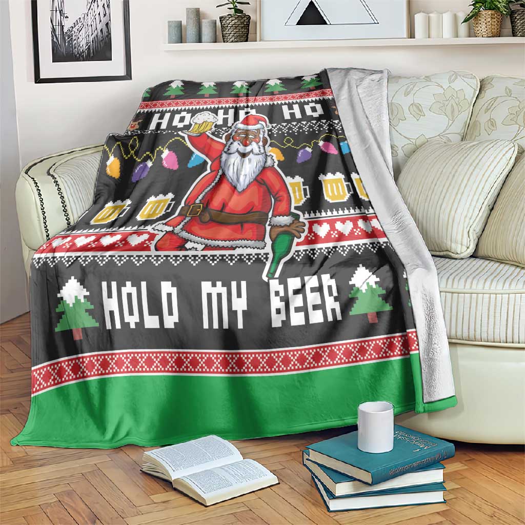 Ho Ho Ho Hold My Beer Santa Afro Blanket Christmas Beer DT03