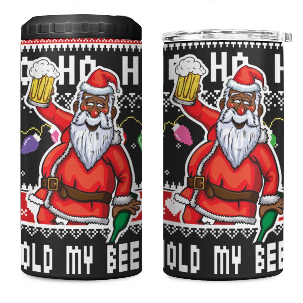 Ho Ho Ho Hold My Beer Santa Afro 4 in 1 Can Cooler Tumbler Christmas Beer DT03