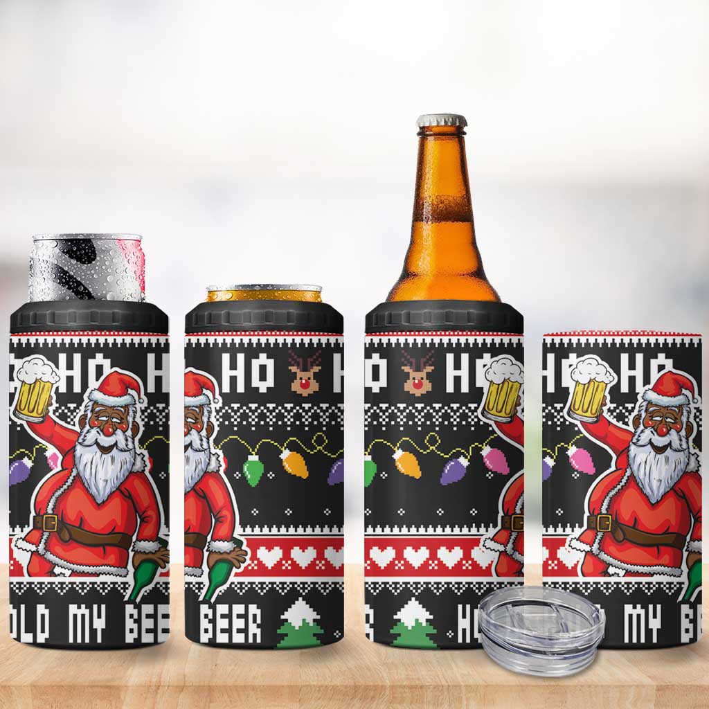 Ho Ho Ho Hold My Beer Santa Afro 4 in 1 Can Cooler Tumbler Christmas Beer DT03