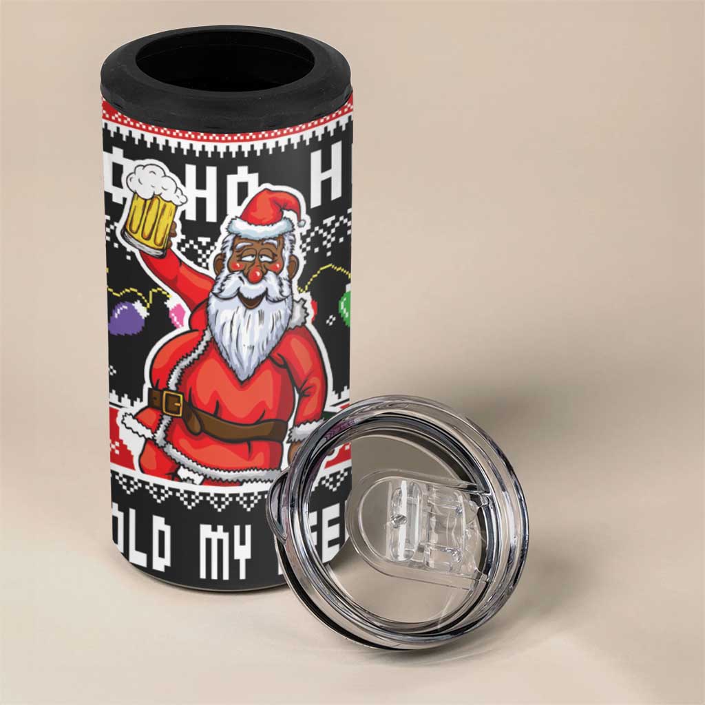 Ho Ho Ho Hold My Beer Santa Afro 4 in 1 Can Cooler Tumbler Christmas Beer DT03