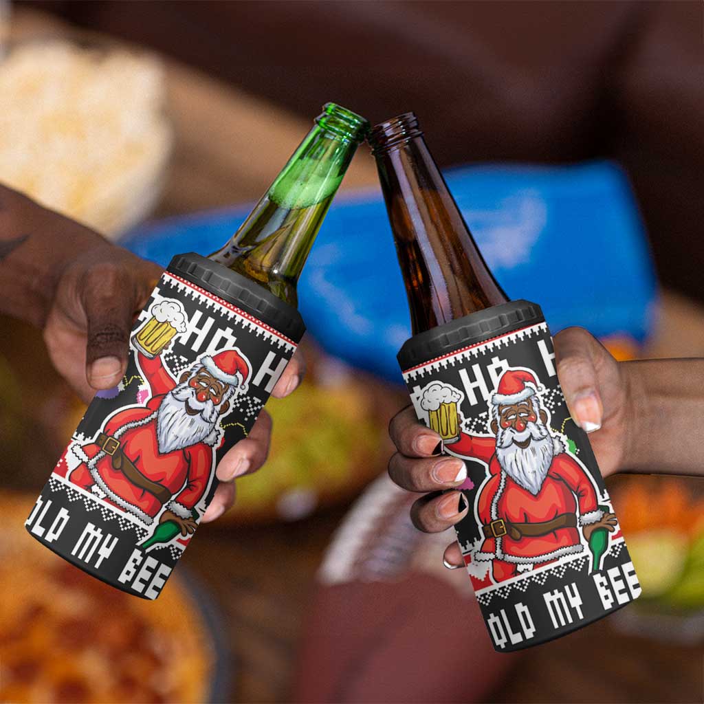 Ho Ho Ho Hold My Beer Santa Afro 4 in 1 Can Cooler Tumbler Christmas Beer DT03