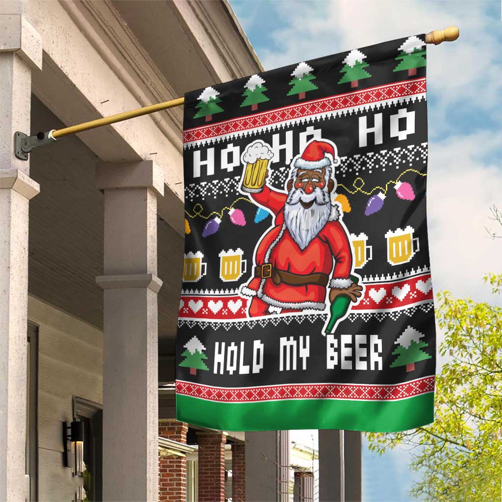 Ho Ho Ho Hold My Beer Santa Afro Garden Flag Christmas Beer DT03