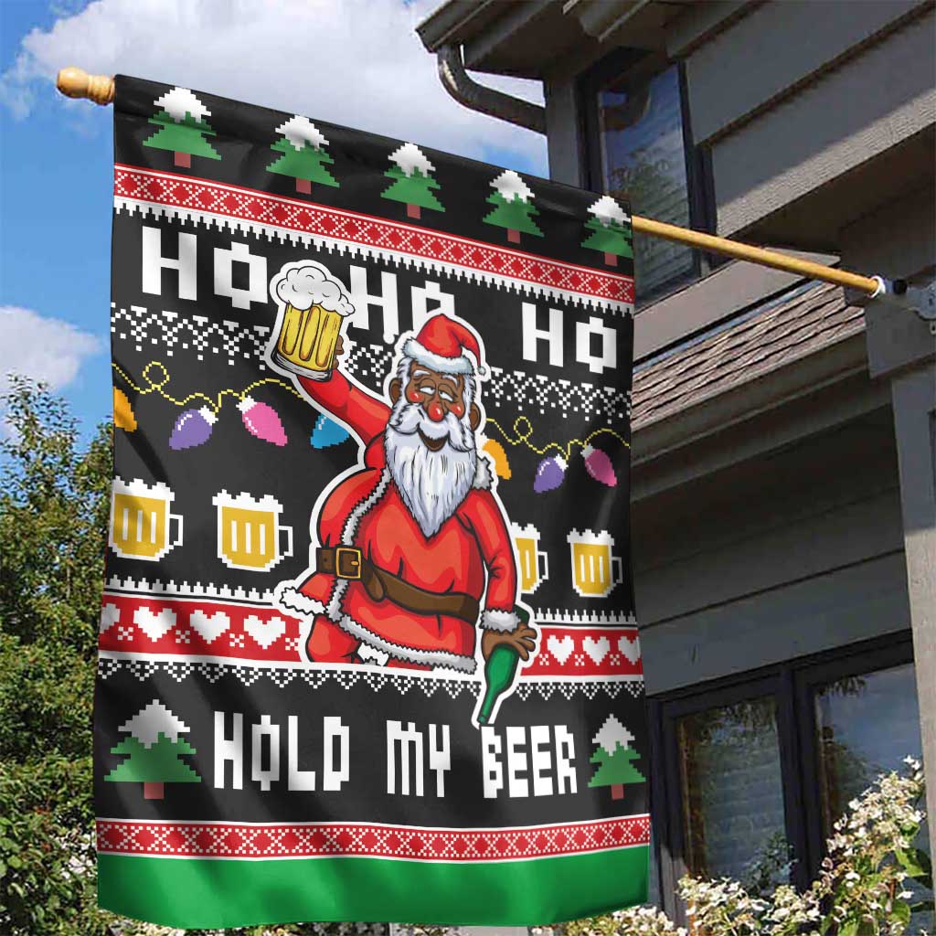 Ho Ho Ho Hold My Beer Santa Afro Garden Flag Christmas Beer DT03