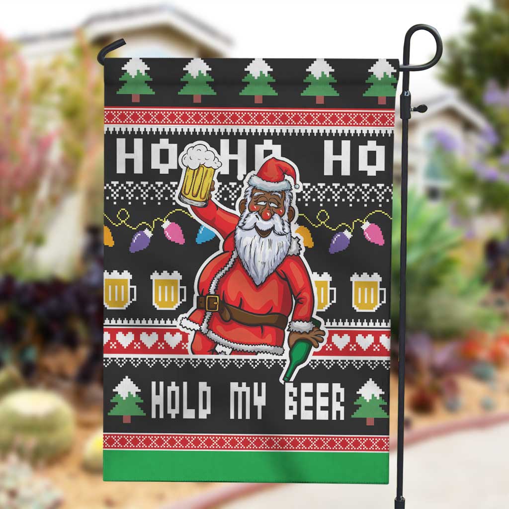 Ho Ho Ho Hold My Beer Santa Afro Garden Flag Christmas Beer DT03